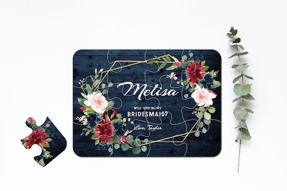 Rustic Navy Burgundy Blush Bridesmaid Proposal Puzzle Card, Will You Be My Flower Girl Maid of Honor Gift Card, Funny Gift Box Idea Z027
