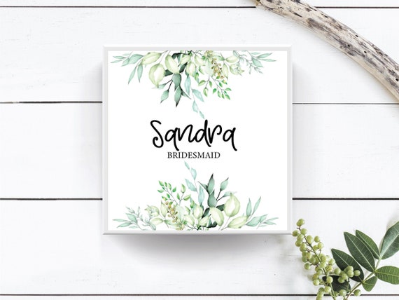 Personalized Bridesmaid Box, Will You Be My Maid of Honor Proposal Gift, Bridal Party Friend Mom, Greenery Eucalyptus Wedding Favor Box B017