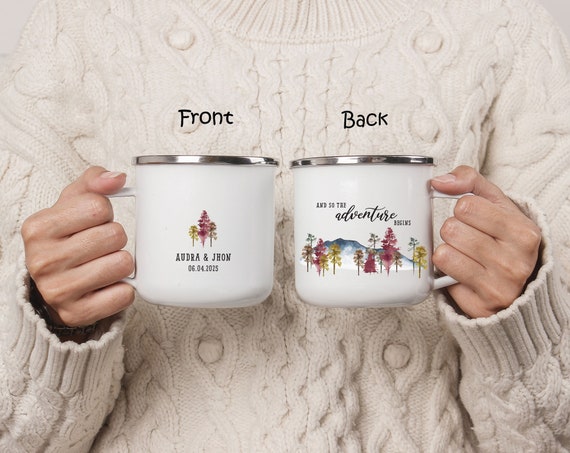 Personalized Fall Wedding Favor, Engagement Anniversary Bridal Shower Gift, Funny Couple Camping Mug, Autumn Mountain Wedding Mug H032