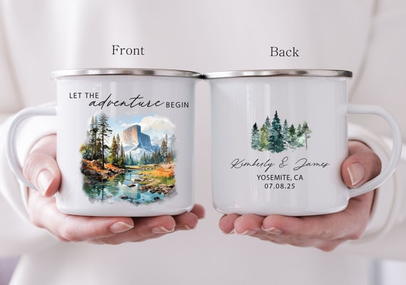 National Park Wedding Gift, Engagement Anniversary Bridal Shower Favor, Personalized Camping Mug, Adventure Vacation Travel Couple Cup H150