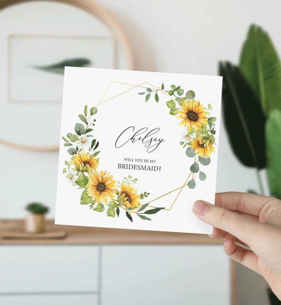 Sunflower Eucalyptus Bridesmaid Proposal Card, Will You Be My Maid of Honor Flower Girl, Gift Box Idea, Wedding Party, Bridal Shower D021