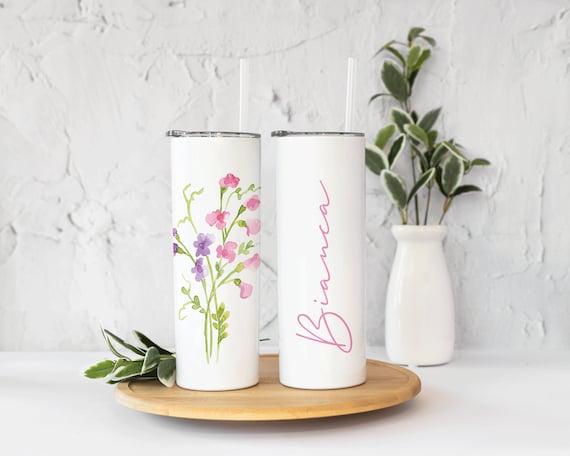 Birth Month Flower Tumbler, Custom Name Cup, Bridesmaid Proposal, Bachelorette Party, Wedding Engagement Couple Anniversary Gift T208