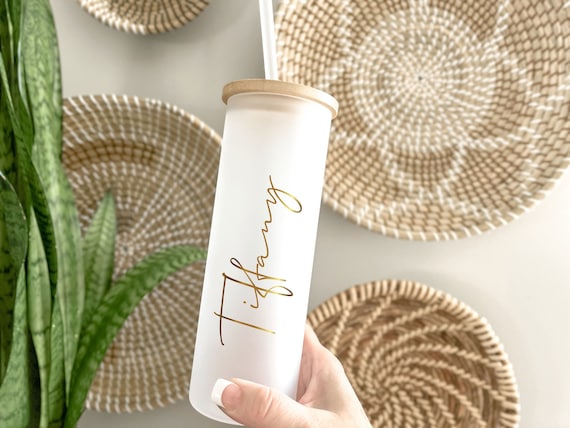 Personalized Name Iced Coffee Cup, Bridesmaid Gift, Bachelorette Party Favor, Frosted Glass Skinny Tumbler