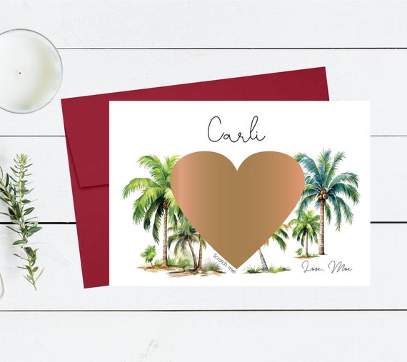 Palm Tree Wedding Gift, Bridesmaid Proposal Scratch Off Card, Destination Beach Tropical Invite, Bridal Party, Bachelorette Favors P230