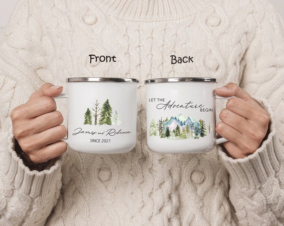Personalized Engagement Anniversary Bridal Shower Gift, Funny Couple Camping Mug, Christmas Gift, Unique Favor, Mountain Wedding Mug H015