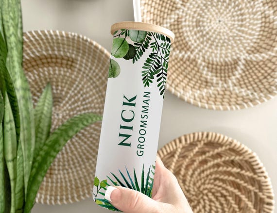 Hunter Green Groomsmen Gift, Bridesmaid Proposal, Personalized Frosted Glass Tumbler, Iced Coffee Cup with Name, Wedding Party Favor H32