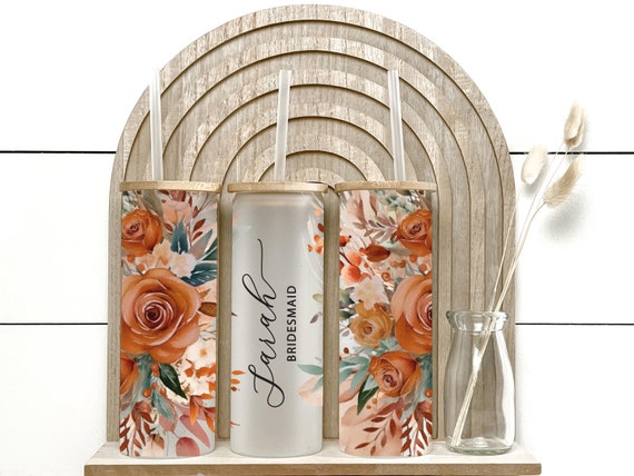 Terracotta Rose Frosted Glass Tumbler, Bachelorette, Birthday, Best Friend, Bridesmaid Proposal Gift, Wedding Favor, Bridal Shower H45