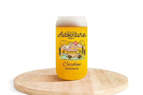 18oz Frosted Beer Glass Cup, Bridesmaid Proposal Gift, Mountain Wedding Engagement Favor, Bachelorette Bride Tribe Travel Keepsake B07
