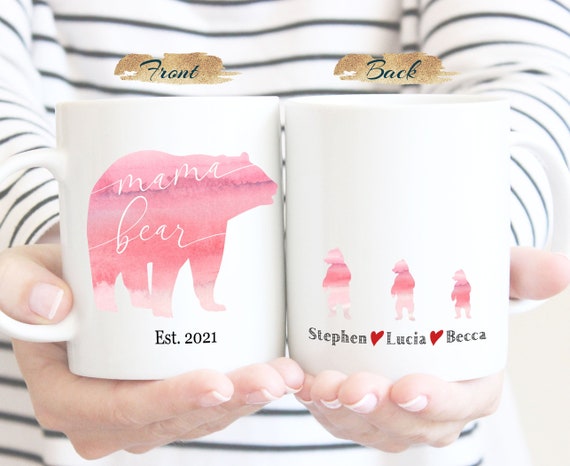 Mama and Papa, Mom and Dad Bear Mugs, Pregnancy Announcement, Fathers day Coffee Mug, Mother's day gift, Personalized family name mug G330