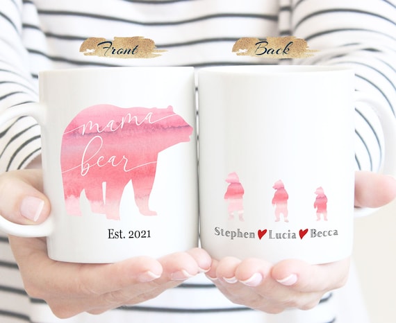 Mama and Papa, Mom and Dad Bear Mugs, Pregnancy Announcement, Fathers day Coffee Mug, Mother's day gift, Personalized family name mug G330