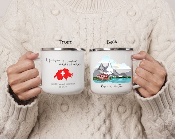 Switzerland Travel Gift, Engagement Anniversary Bridal Shower Gift, Funny Couple Camping Mug, Summer Vacation Gift H092