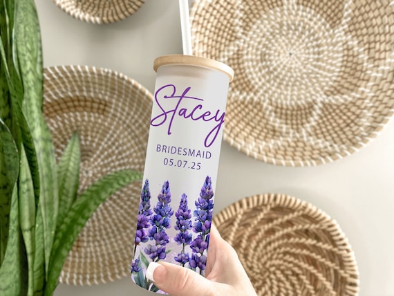Purple Salvia Frosted Glass Tumbler, Long Distance Best Friend Gift, Bridesmaid Bachelorette Wedding Baby Shower Mom Teacher Boss Couple H33