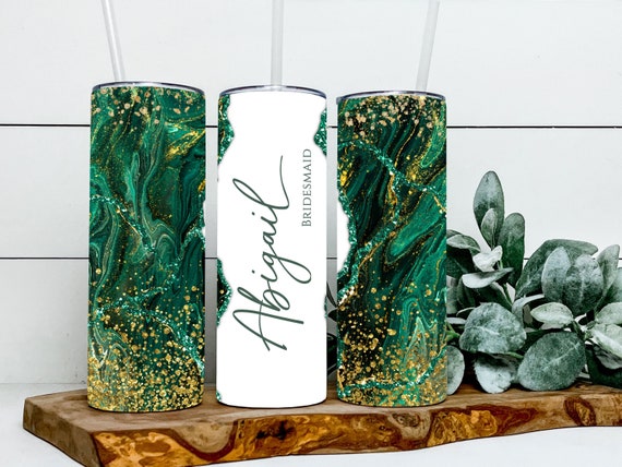 Personalized Marble tumbler, Bride Tribe, Groomsman Mom Birthday, Forest Green Gold Black Wedding, Bridesmaid proposal Gift T211