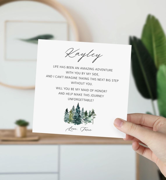 Bridesmaid Proposal Card. Will You Be My Bridesmaid, Maid of Honor Gift Box Idea, Mountain Forest Wedding Card, Bridal Party shower D229