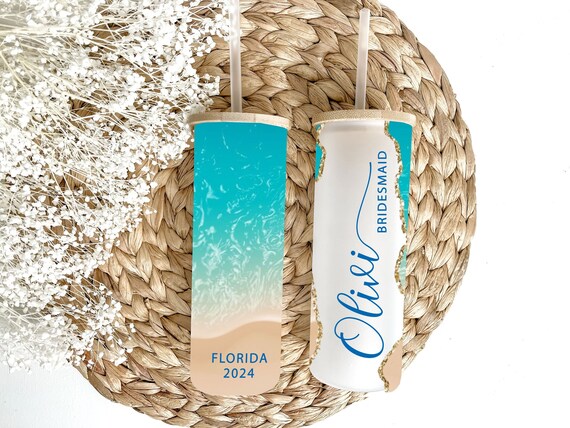 Beach Wedding Gift, Frosted Glass Tumbler, Summer Birthday Gift, Girls Trip, Cruise, Bachelorette, Family Vacation, Bridesmaid Proposal H30