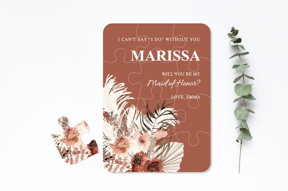 Bridesmaid Proposal Card, Will You Be My Flower Girl Maid of Honor, Personalized puzzle card, Pampas Terracotta Boho Desert Wedding Z050