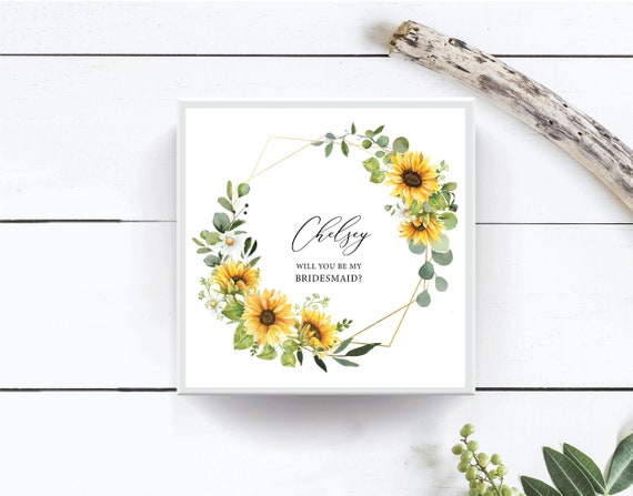 Sunflower Bridesmaid Proposal Gift Box, Will You Be My Maid of Honor Matron of Honor Flower Girl Gift, Bridal Shower, Empty Gift Box B092