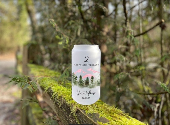 Any Year Anniversary Gift, 18oz Frosted Beer Glass, Couples Keepsake, Mountain Engagement Wedding Favor, Personalized Gift for Him Her B14