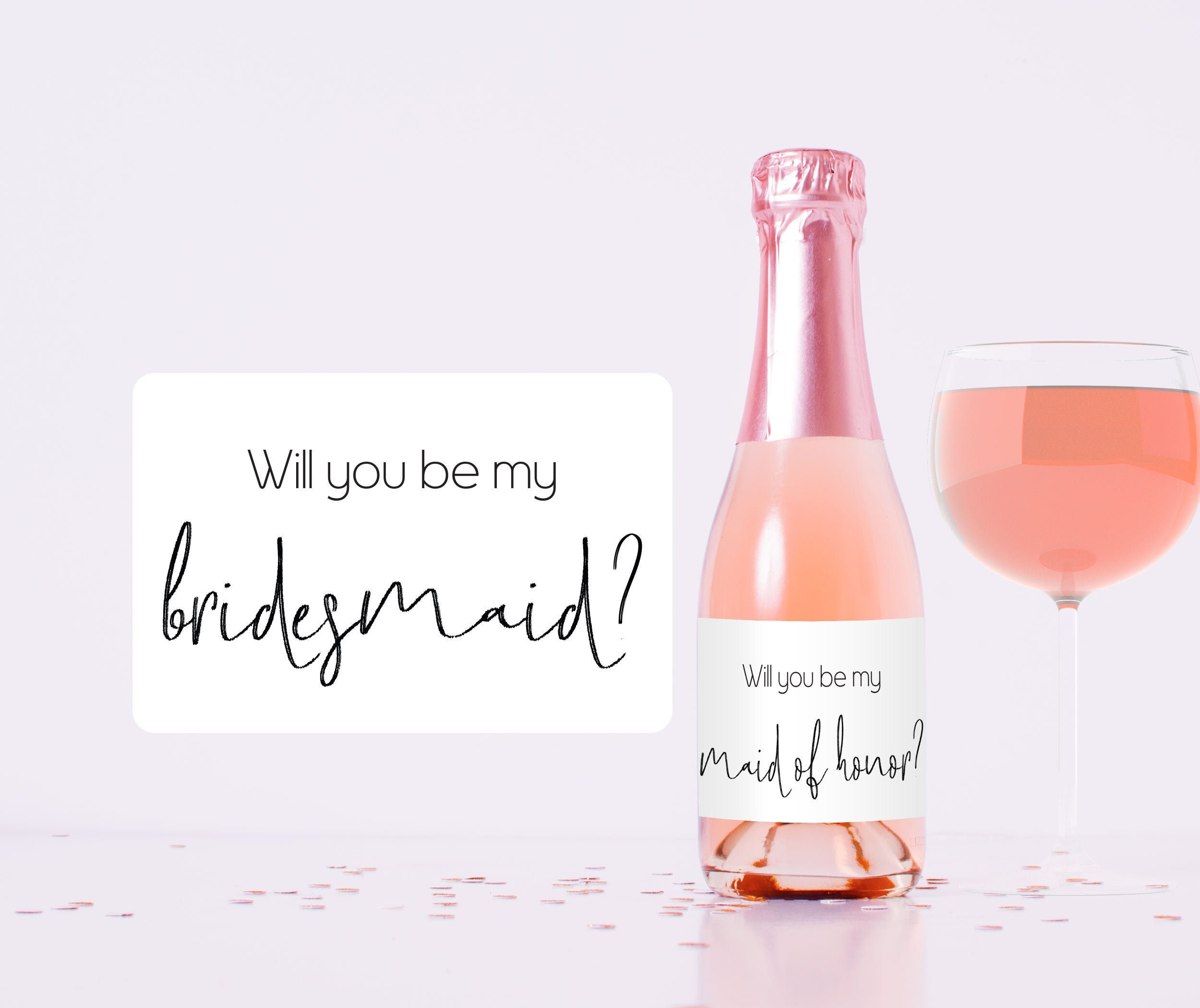  Set of 12 Gold Glitter (not real foil) Bridesmaid Proposal Mini  Champagne Bottle Labels, WATERPROOF Polyester Mini Wine Bottle Labels,  Proposal Idea for Bridesmaids, Maid of Honor & Matron of Honor 