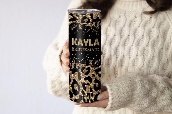 Personalized Leopard Travel Tumbler, Perfect Bridesmaid Proposal Gift, Bridesman, Mom Birthday, Bachelorette Engagement Party T259