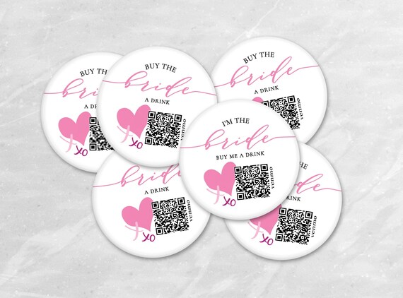 XOXO Venmo QR Code Button, Bridal Party Bridal Shower Wedding Party Pins, Buy the Bride a Drink Button, XOXO Bride Bachelorette Party E9