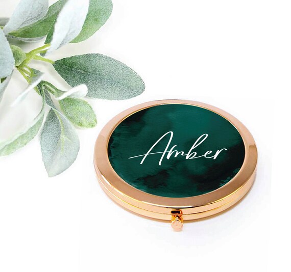 Bridesmaid Gift Compact Mirror, Will you be my Maid of Honor Proposal, Personalized Gift for Women Mom, Hunter Green Pocket Mirror M117