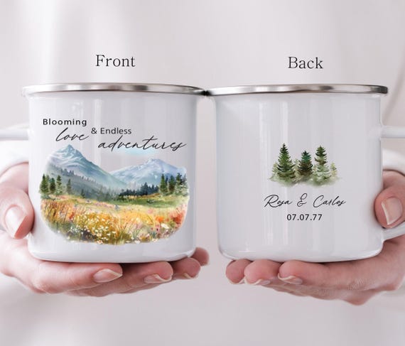 Wildflowers Camping Mug, Couple Cup, Engagement Wedding Gift, Birthday Anniversary Newlyweds Bridal Shower Party Keepsake Favor H160