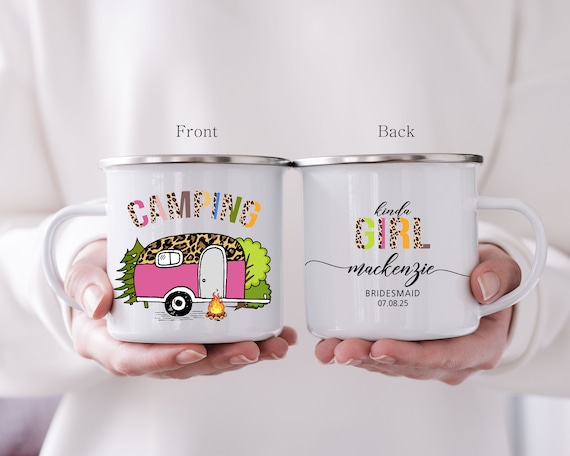 Personalized Bride Tribe Camping Mug with Cute Camper, Bridesmaid Proposal, Bachelorette Party Gift, Custom Cup for Vacation H123