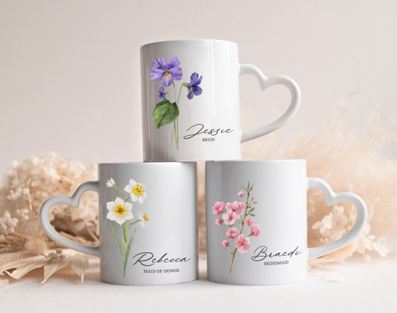 Mug with Birth flower, Bridesmaid Proposal Gift, Bridal Shower Birthday Best Friend Coffee Mug, Co worker Retirement, Personalized Gift G515