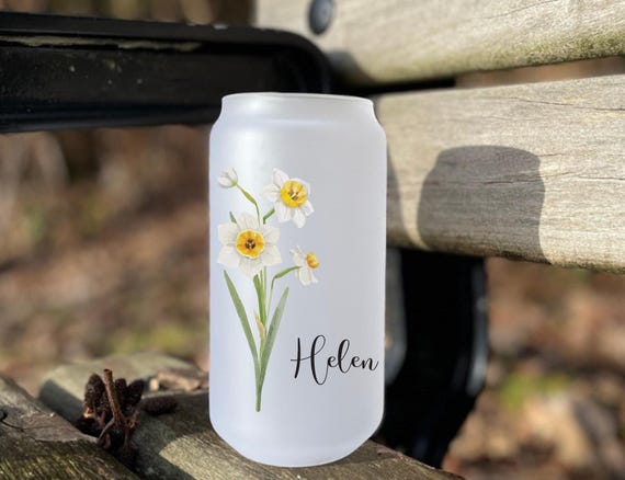 Personalized Birth Flower Frosted Beer Glass, Bridesmaid Proposal Gift, Bachelorette, Bride Tribe, Graduation Travel Keepsake B20