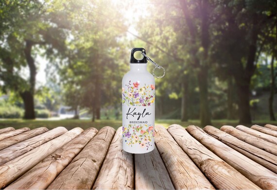 Personalized Bridesmaid Water Bottle, Hiking Travel Gift, Wildflower Bachelorette Trip, Bridesmaid Proposal, Wedding Favor, Bridal Party W06