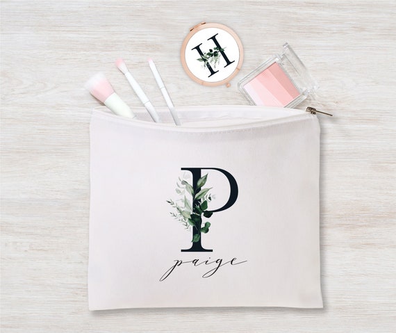 Bridesmaid Makeup Bag, Will You Be My Maid of Honor Proposal Gift, Mom, Large Cosmetic Bag, Personalized Green Wedding Gust Gift Favor P168