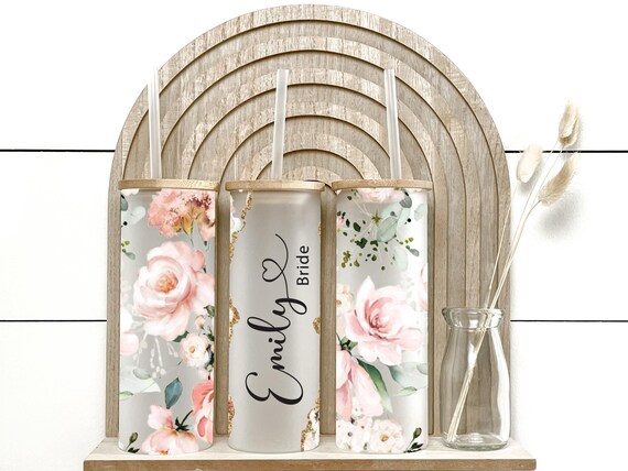 Bridesmaid Proposal Gift, Blush Pink Wedding Favor, Maid of honor Bridal Shower, Event Party Favor, Personalized Frosted Glass Tumbler H51