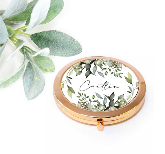 Bridesmaid Gifts Compact Mirror, Will you be my Maid of Honor Bridal Proposal, Mom Birthday, Watercolor Eucalyptus Wedding Party Gift M136