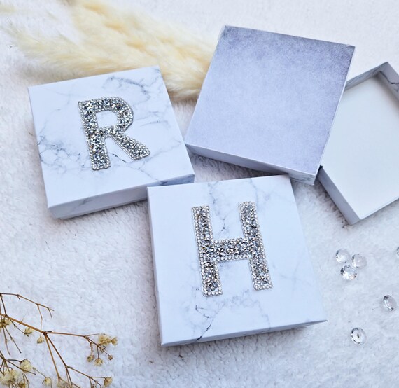 Personalized White Small Gift Box, Bridesmaid Proposal Gift, 3 1/2" Marble Paper Box, Bracelet Earring Jewelry, Cotton Filled Empty Box
