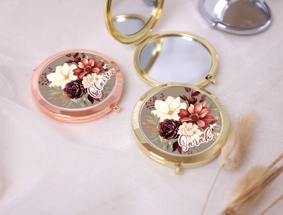Maroon Burgundy Brown Bridesmaid Gift, Personalized Pocket Mirror, Birthday Party favor for Guest, Bridal Shower, Bachelorette, Wedding M230