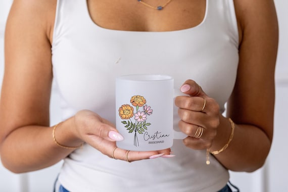 Bridesmaid Proposal Gift, Birth Flower Mug, Mother of the Bride, Birthday, Bridal Party, Bachelorette, Personalized Gift For Her M04