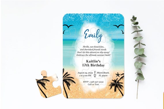 Tropical Bachelorette Party, Girls trip, Beach Birthday Party Invitation, Bridal Party Gift Box Idea, Puzzle Card Z228