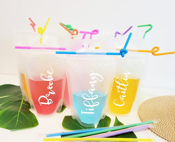 Custom Drink Pouch with Straw, Bride Tribe Bachelorette Wedding Birthday Pool Beach Party Favor, Bridesmaid Boozie Bag Hen Party F2