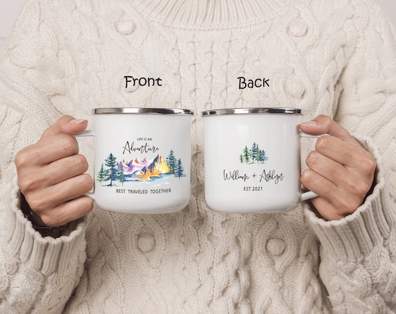 Bridesmaid Proposal Cup, Wedding Guest Gift, Engagement Anniversary Bridal Shower Gift, Couple Camping Mug, Mountain Forest Wedding H035