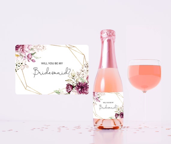 Mini wine champagne label, Will you be my bridesmaid, Flower girl Maid of Honor Proposal Gift Box Ideas, Wedding Party Stickers S081