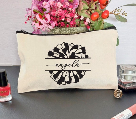 Team Bride Cheerleading Pom Pom Makeup Bag, Bridal Squad, Bridesmaid Gift, Graduation Birthday Bachelorette Party, Cosmetic Bag P305