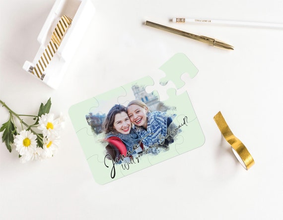 Lime Cream Will you be my Bridesmaid Card, Personalized Photo Puzzle Card, Bridesmaid Proposal Gift, Flower Girl , Maid of Honor Ask Z231