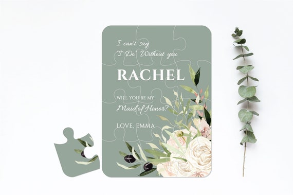 Olive Green Bridesmaid Proposal Puzzle Card, Will You Be My Flower Girl Maid of Honor, Bridal Party Gift Box Idea, Wedding Gift Z052