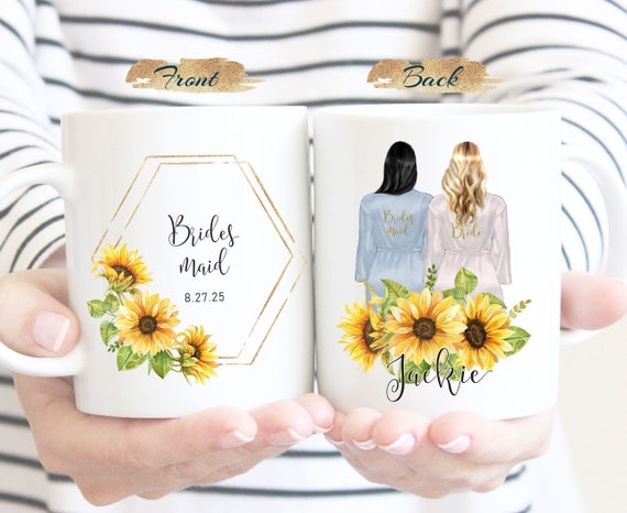 Sunflower Bridesmaid Proposal Mug, Will you be my Maid of honor Matron of honor, Friend Wedding Favor, Bridal Party Gift box ideas G428