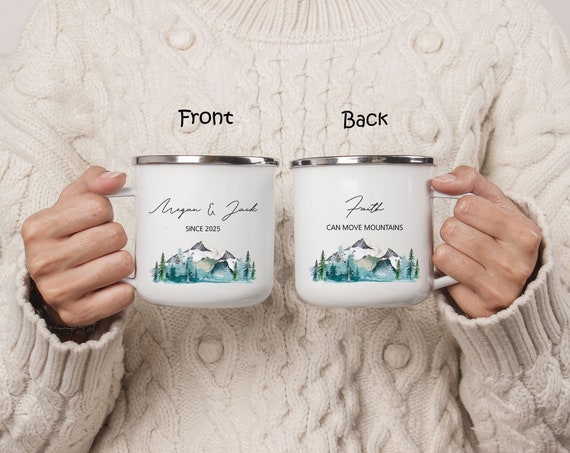 Mountain Forest Wedding Favor Gift Mug, Personalized Engagement Anniversary Bridal Shower, Christian Wedding Gift, Bridesmaid Proposal H028