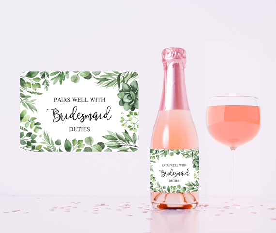 Pairs Well With Bridesmaid Duties, Mini Wine Label, bridesmaid Proposal Champagne Label, Maid of Honor, Bride tribe Gift S082