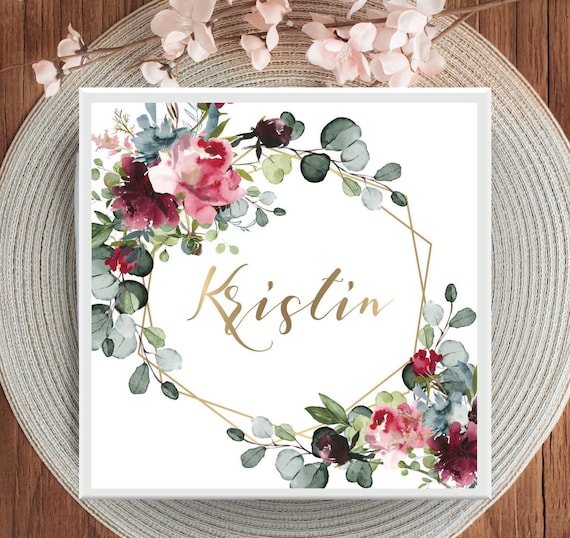 Eucalyptus Rose Bridesmaid Proposal Box, Custom Name & Text, Maid of Honor Birthday Bridal Shower, Wedding Party Favor, Empty Gift Box B232