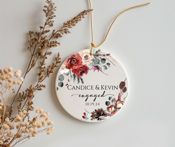 Custom Engagement Ornament, Unique Wedding Keepsake for Couples, Wedding Guest Keepsake, Newly Married, Announcement, Bridesmaid Mom T274
