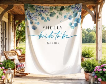 Blue Hydrangea Bridal Shower, Backdrop, Tapestry, Photo Booth, Bride to Be Banner, Garden Wedding